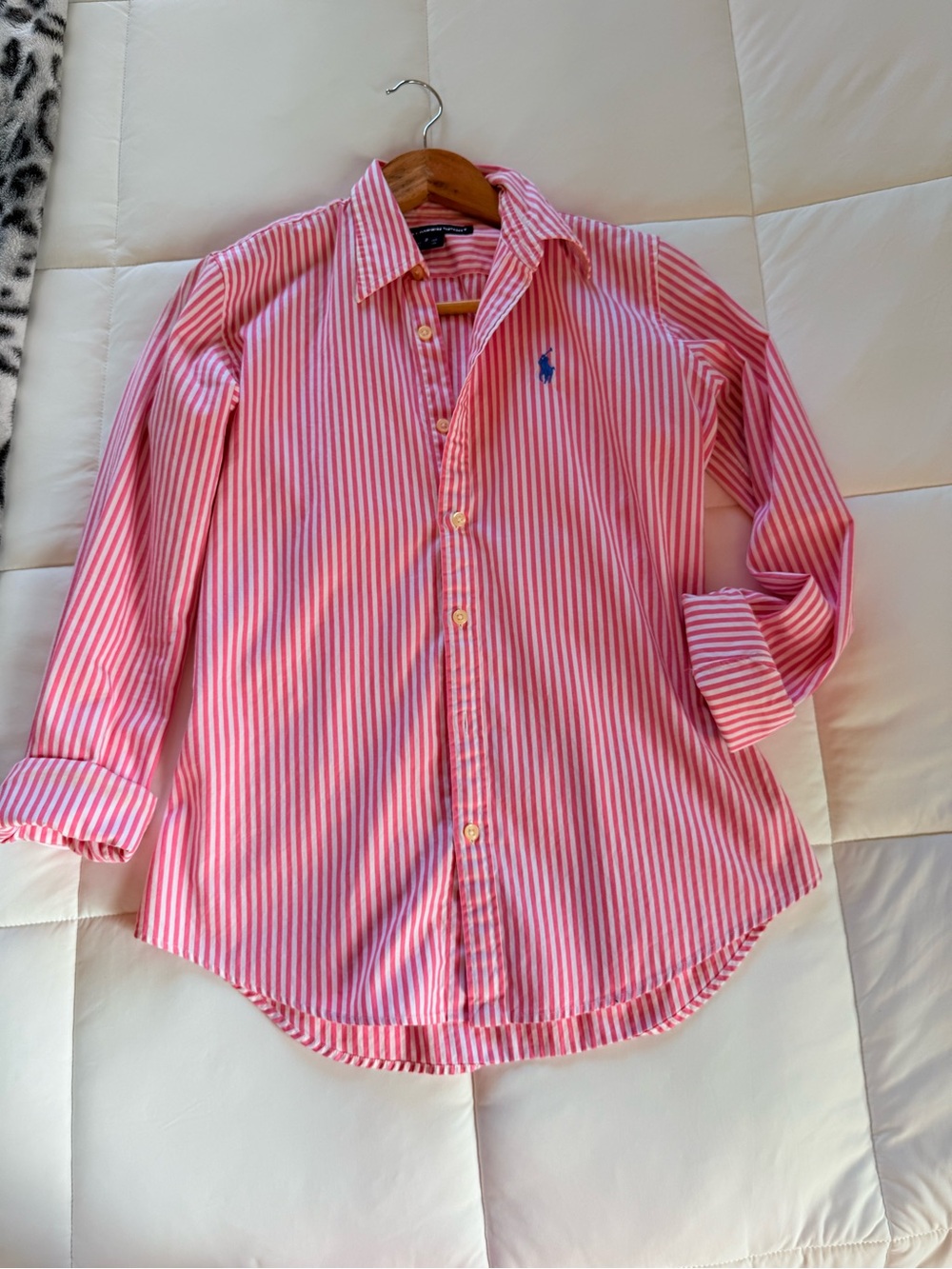 100% Cotton Ralph Lauren Pink & White Striped Dress Shirt - woman’s shirt